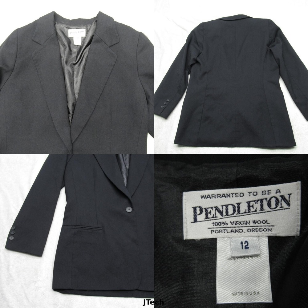 Pendleton Virgin Wool Blazer Women 12 Black Single Button Ventless USA* VTG